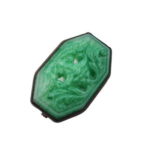 Antique Bezel Set Beautifully Carved Peking Brooch (A3353) - Picture 1 of 5